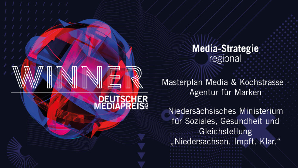 Masterplan Media und Kochstrasse – Deutscher Mediapreis 2022 🏆 für Niedersachsen. Impft. Klar. / Foto-Credit: ©2022 Sonja Herpich bzw. Martin Kroll für W&V