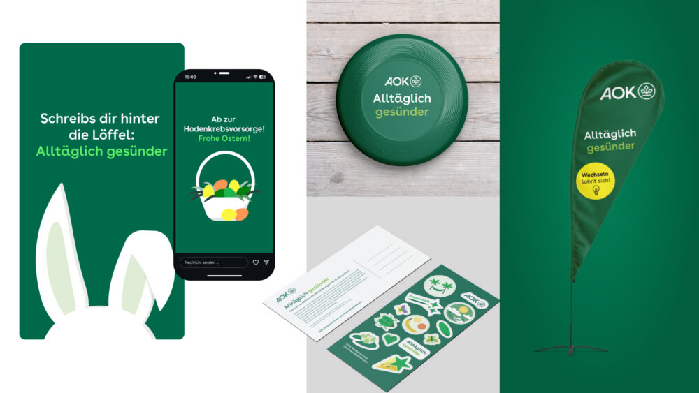 Alltäglich gesünder Kanalübergreifende Wechselkampagne für die AOK Niedersachsen. Klar: Auf die eigene Gesundheit zu achten, ist überaus wichtig. Aber: Im Alltag stellt sich das – parallel zum Familien- und/oder Arbeitsalltag häufig gar nicht so leicht dar. Es sei denn, man hat einen Gesundheitspartner wie die AOK Niedersachsen an der Seite. Schließlich weiß die Gesundheitskasse AOK, wie herausfordernd ein gesundheitsorientierter Lebensstil zwischen Meeting und Elterntaxi, Videocall und Klassenkonferenz sein kann. Darum bietet die AOK allerlei Angebote und Services, die unkompliziert dabei helfen, alltäglich gesünder zu werden und zu bleiben: allen voran die starken Mehrleistungen, mit denen sich Gesundheitsvorsorge ganz individuell umsetzen lässt – eben so, wie sie zum eigenen Leben passt. Die Botschaft „Alltäglich gesünder“ haben wir im Rahmen der Kombi-Kampagne an Fremdversicherte Berufstätige und Familien in Niedersachsen ausgerollt, um diese von der AOK und einem Wechsel zur Gesundheitskasse zu überzeugen. In Phase 1 ging es uns darum, die Botschaft aufmerksamkeitsstark in Szene zu setzen und in die Köpfe der Zielgruppe zu bekommen. Anschließend haben wir in Phase 2 dieses gewonnene Interesse mit rationalen Argumenten unterfüttert. Zentrales Element dieser Lead- und Conversion-optimierten Kampagne waren die Zielgruppen-spezifischen Landingpages, die mit digitalen Infopaketen, bedarfsorientierten Argumentationsstrecken sowie je einem Gewinnspiel für Familien und Berufstätige aufgewertet wurden. Gefüttert wurden diese Landingpages zum Beispiel über Organic- und Paid-Content im Meta-Universum (Instagram und Facebook), TikTok-, Pinterest- und LinkedIn-Ads, Werbeanzeigen auf YouTube, Amazon Prime, Sky sowie Spotify. Zusätzlich wurden Native Ads über verschiedene Werbenetzwerke distribuiert, darunter auch auf der Online-Arztterminbuchungs-Plattform Doctolib – eine Premiere für die AOK Niedersachsen. Ergänzend dazu wurde auch „analog“ um das Interesse der Zielgruppen beworben: beispielsweise über entsprechende Werbematerialien in den Servicezentren der AOK Niedersachsen, Out-of-home-Maßnahmen, Radiospots und viele weitere.